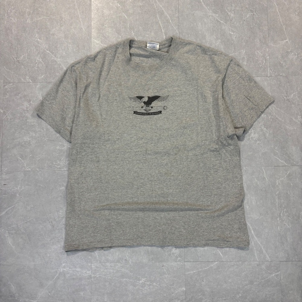 Hanes Heavyweight Mens XL Gray Eagle Wrench Knowledge is Power Graphic T-Shirt